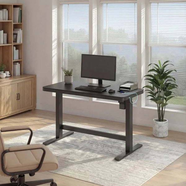 Tresanti Tessa 119.4 cm (47 in.) Adjustable Height Desk with LED Lighting, Black P9813
