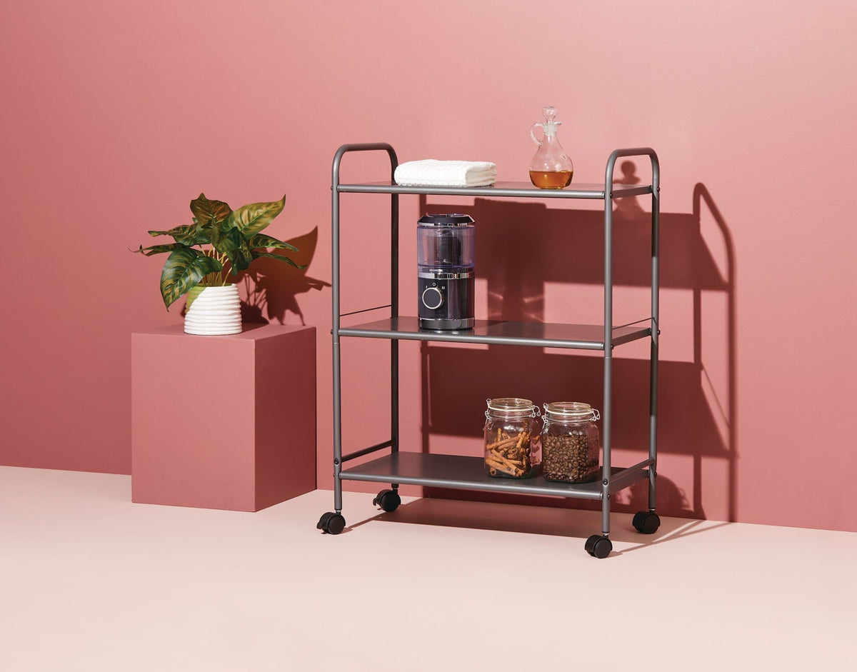 Radiant 3-Tier Utility Cart with Wheels, Grey