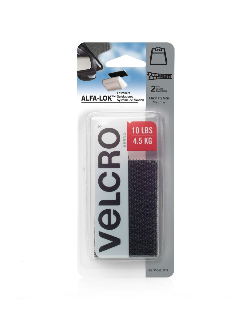 Hook-and-loop ALFA-LOK Double-Sided Adhesive Fastener Strips, Black, 10-lbs, 2-pk S2200