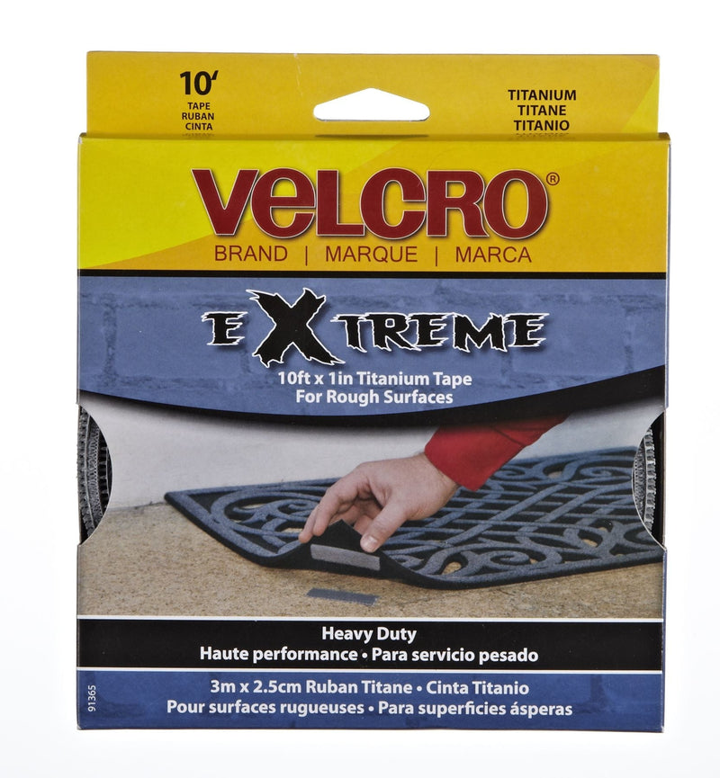 Hook-and-loop Heavy Duty UV-Resistant Extreme Titanium Strip Tape with Permanent Adhesive, 10-ft x 1in, 1-pk O1618