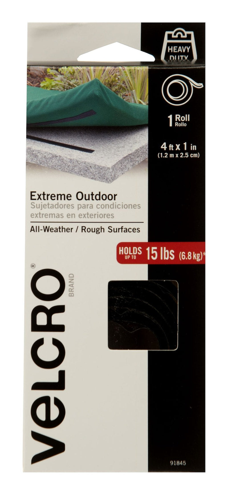 Hook-and-loop Industrial Strength Extreme Heavy Duty Tape, Black, 15-lbs, 4-ft x 1-in, 1-pk I1422