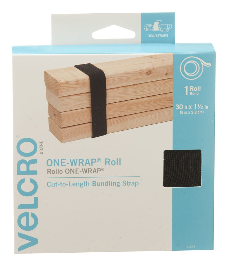 Hook-and-loop ONE-WRAP Adjustable Reusable Hook-and-loop Hook and Loop Strap, Black Roll, 30-ft x 1-1/2-in, 1-pk I7056