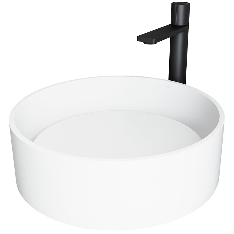 Anvil Round White Composite Bathroom Sink/Basin Set with Gotham Faucet and Pop-Up Drain E9083