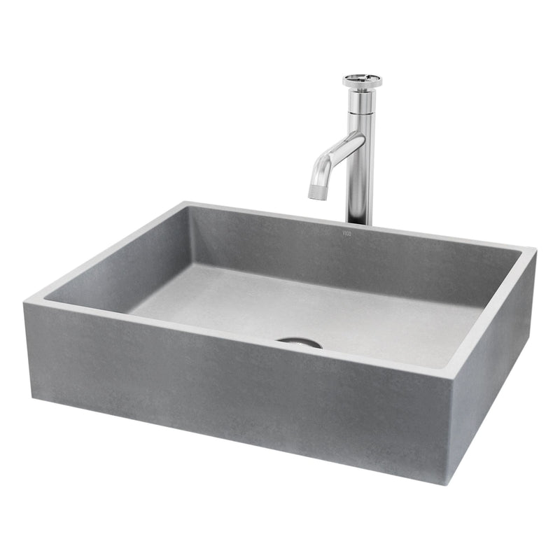 Coca Gothic Grey Bathroom Sink/Basin Set with Cass Faucet and Rectangular Vessel Y0901