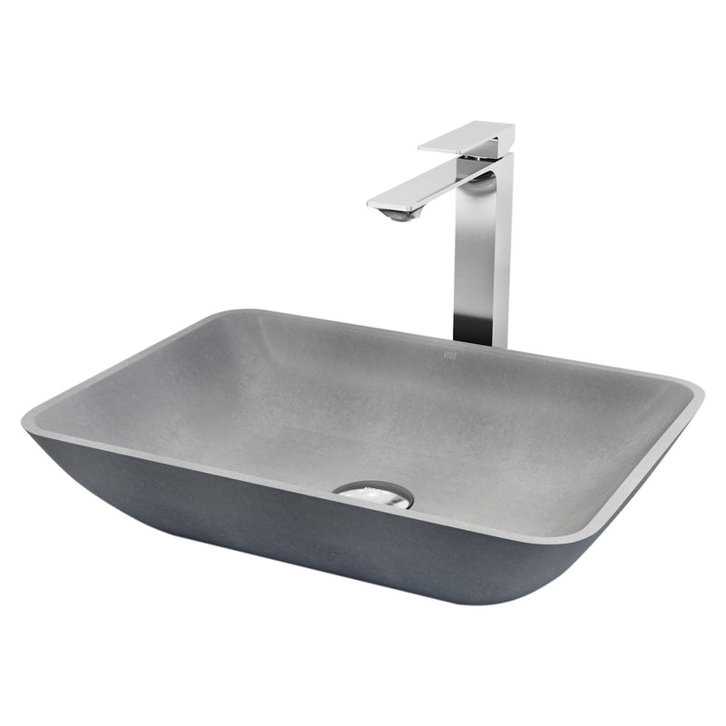 Duomo Gothic Grey Bathroom Sink/Basin Set with Dunn Faucet and Rectangular Vessel C9202