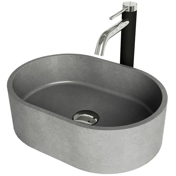 Giralda Gothic Grey Bathroom Sink/Basin Set with Lexington Faucet and Oval Composite Vessel H6231