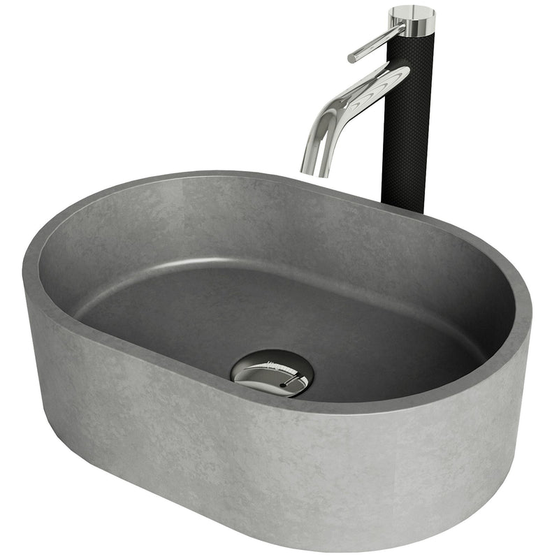 Giralda Gothic Grey Bathroom Sink/Basin Set with Lexington Faucet and Oval Composite Vessel H6231