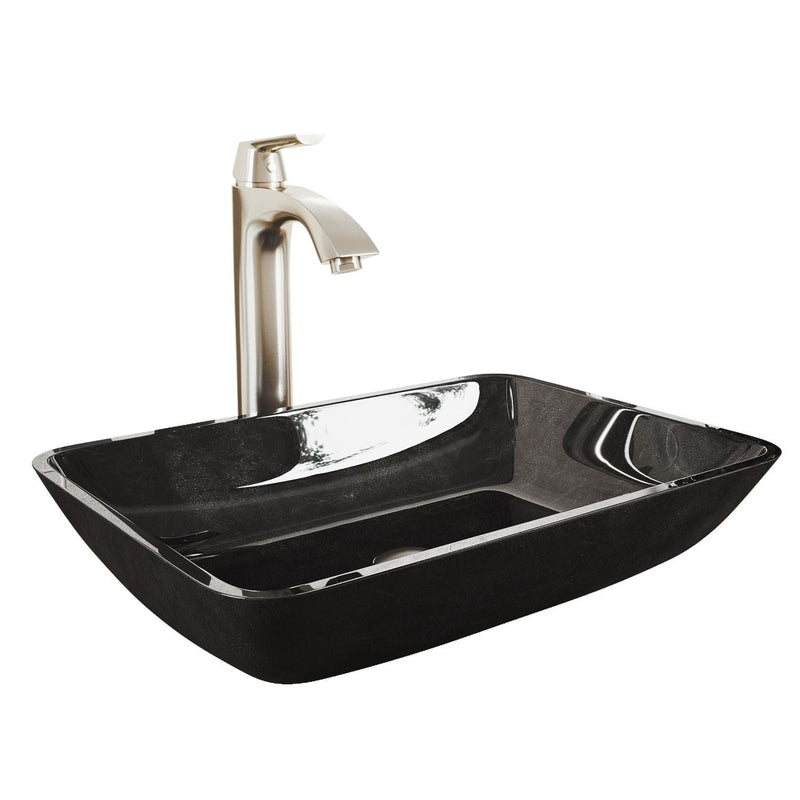Glass Grey Onyx Bathroom Sink/Basin Set with Linus Faucet and Rectangular Vessel K7248