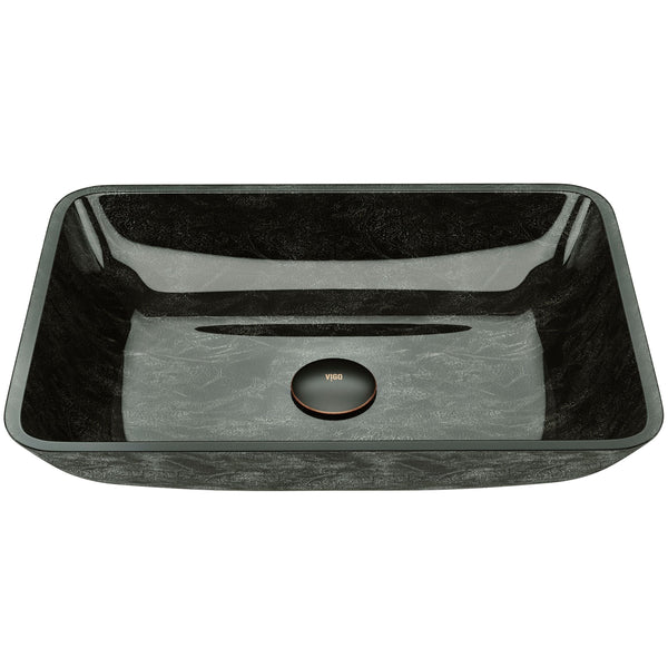Glass Rectangular Vessel Bathroom Sink/Basin, Grey Onyx B9494