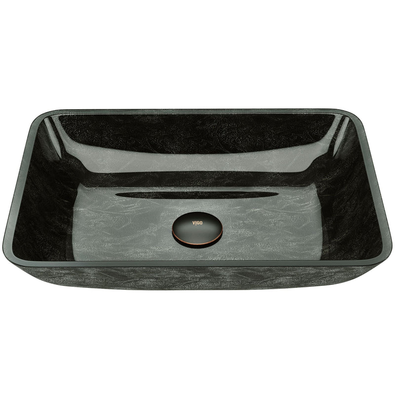 Glass Rectangular Vessel Bathroom Sink/Basin, Grey Onyx B9494