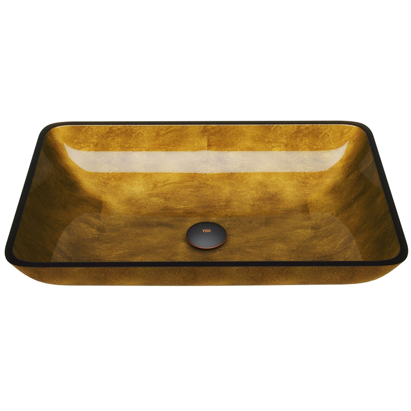 Glass Rectangular Vessel Bathroom Sink/Basin with Rounded Edges & Deep Bowl, Copper S4862