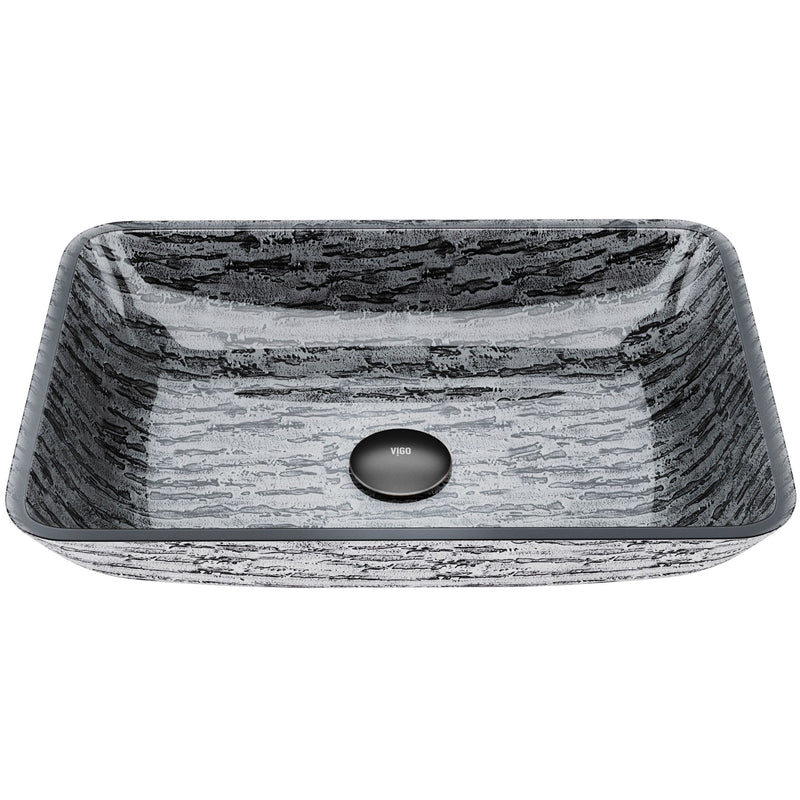 Glass Rectangular Vessel Bathroom Sink/Basin with Rounded Edges & Deep Bowl, Titanium O830