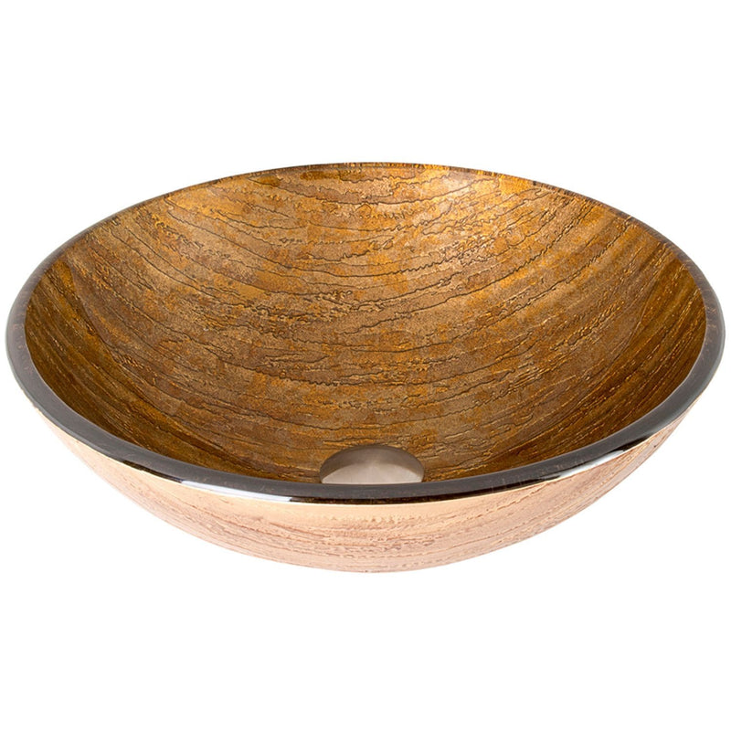Glass Round Vessel Bathroom Sink/Basin with Rounded Edges & Deep Bowl, Amber Sunset T91