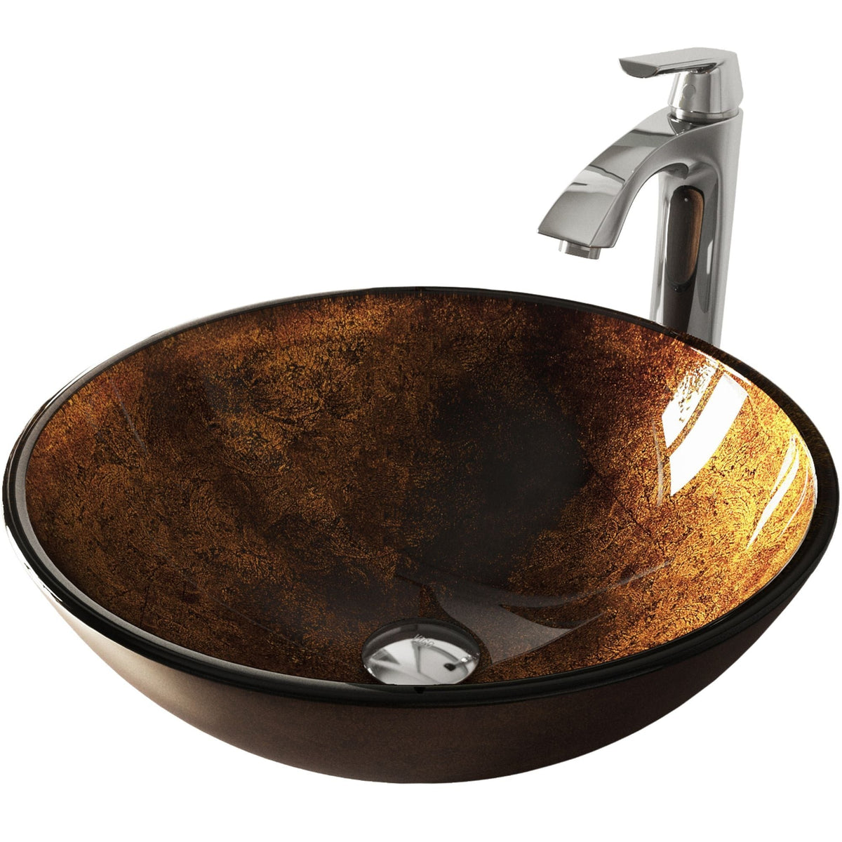 Glass Russet Brown Bathroom Sink/Basin Set with Linus Faucet and Round Vessel