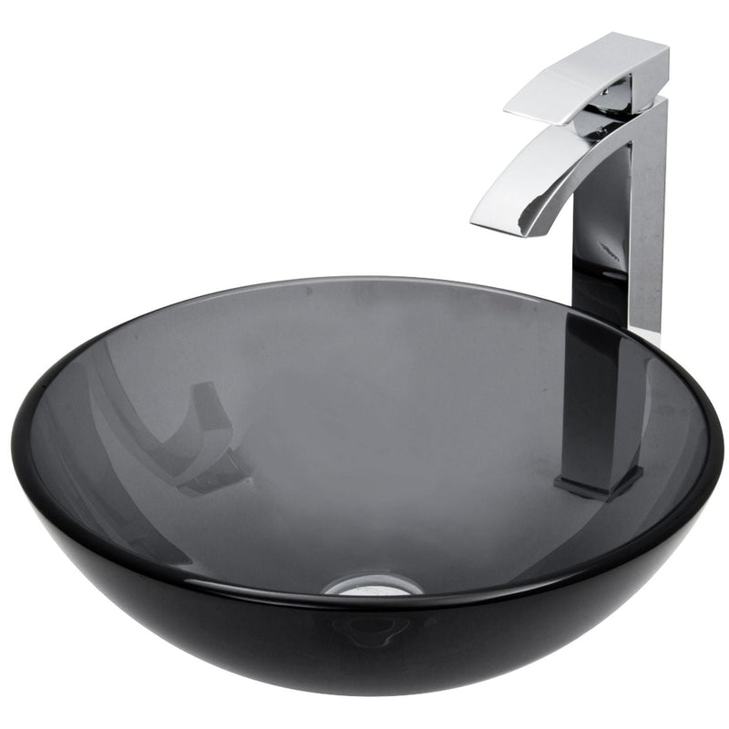 Glass Sheer Black Bathroom Sink/Basin Set with Duris Faucet and Round Vessel K5338
