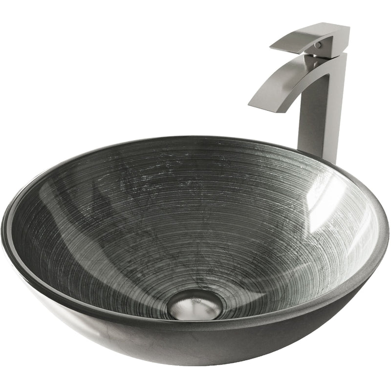 Glass Simply Silver Bathroom Sink/Basin Set with Duris Faucet and Round Vessel E6392