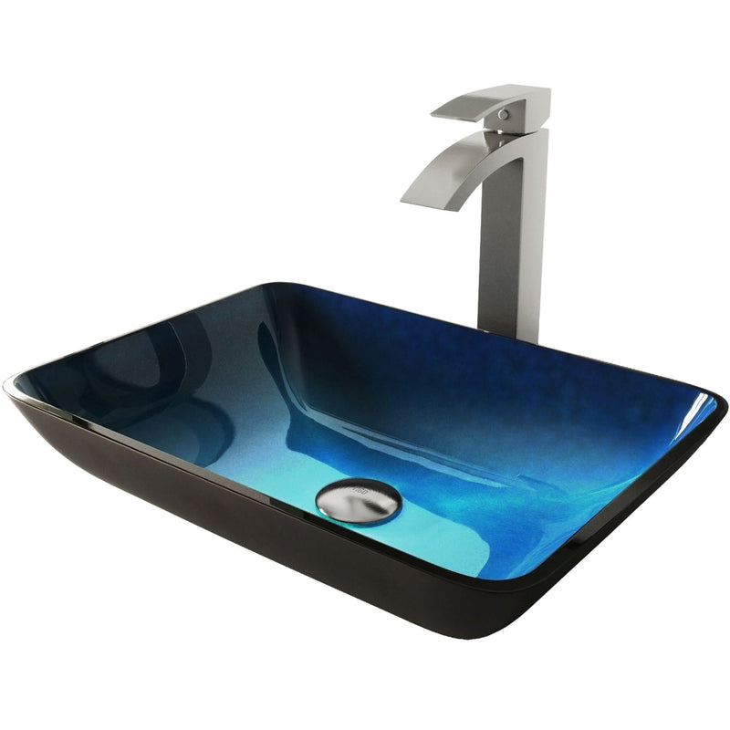 Glass Turquoise Water Bathroom Sink/Basin Set with Duris Faucet and Rectangular Vessel I1741