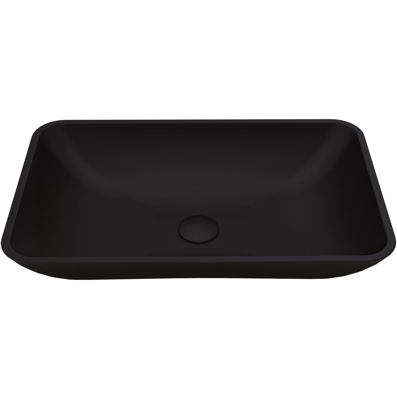 Hadyn Glass Rectangular Vessel Bathroom Sink/Basin with Rounded Edges & Deep Bowl, Black A1657