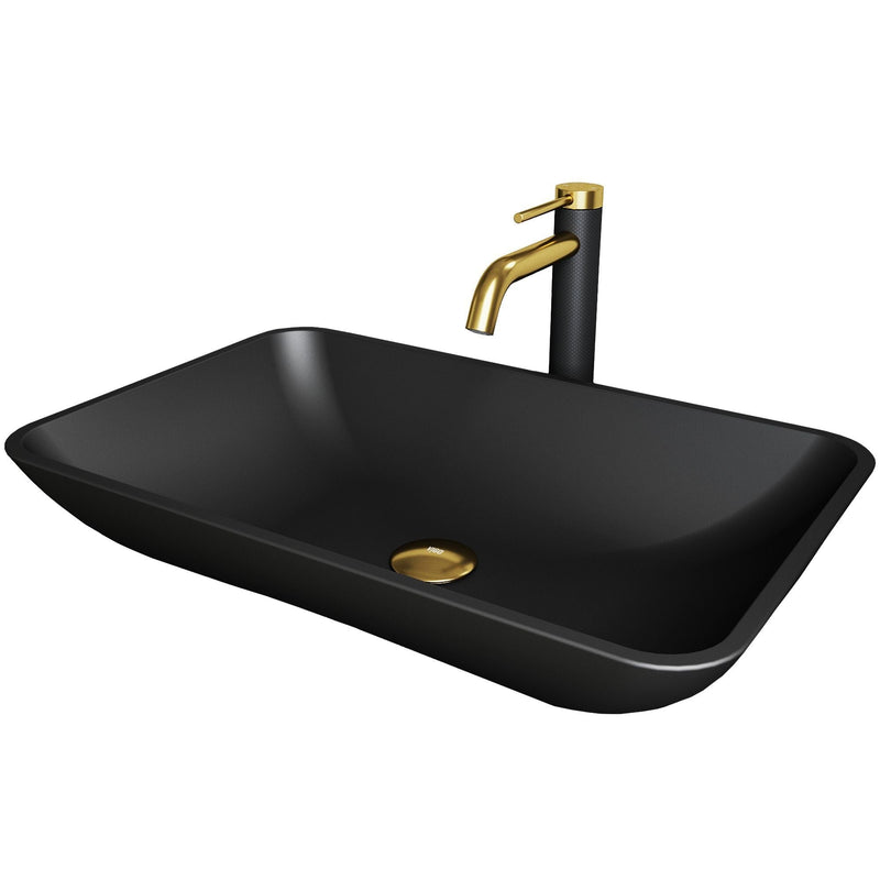 Hadyn Matte Black Bathroom Sink/Basin Set with Lexington Faucet and Rectangular Vessel U5445