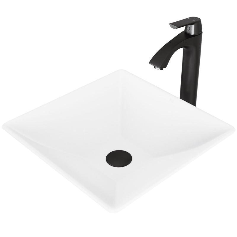Hibiscus White Bathroom Sink/Basin Set with Linus Faucet and Square Composite Vessel D6490