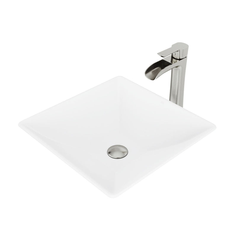 Hibiscus White Bathroom Sink/Basin Set with Niko Faucet and Square Composite Vessel X2640
