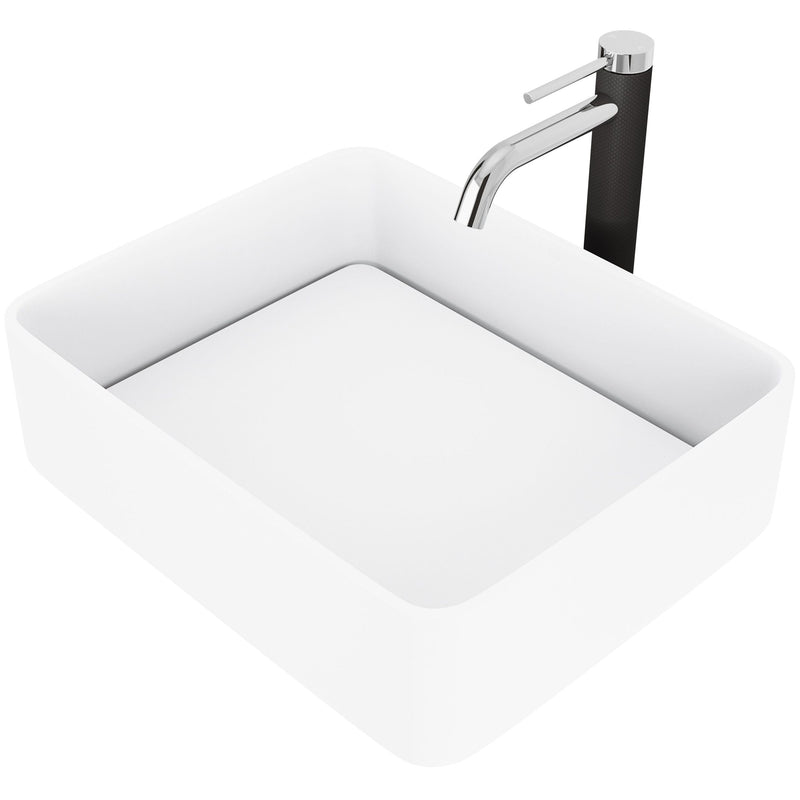 Jasmine White Bathroom Sink/Basin Set with Lexington Faucet and Rectangular Composite Vessel K2299