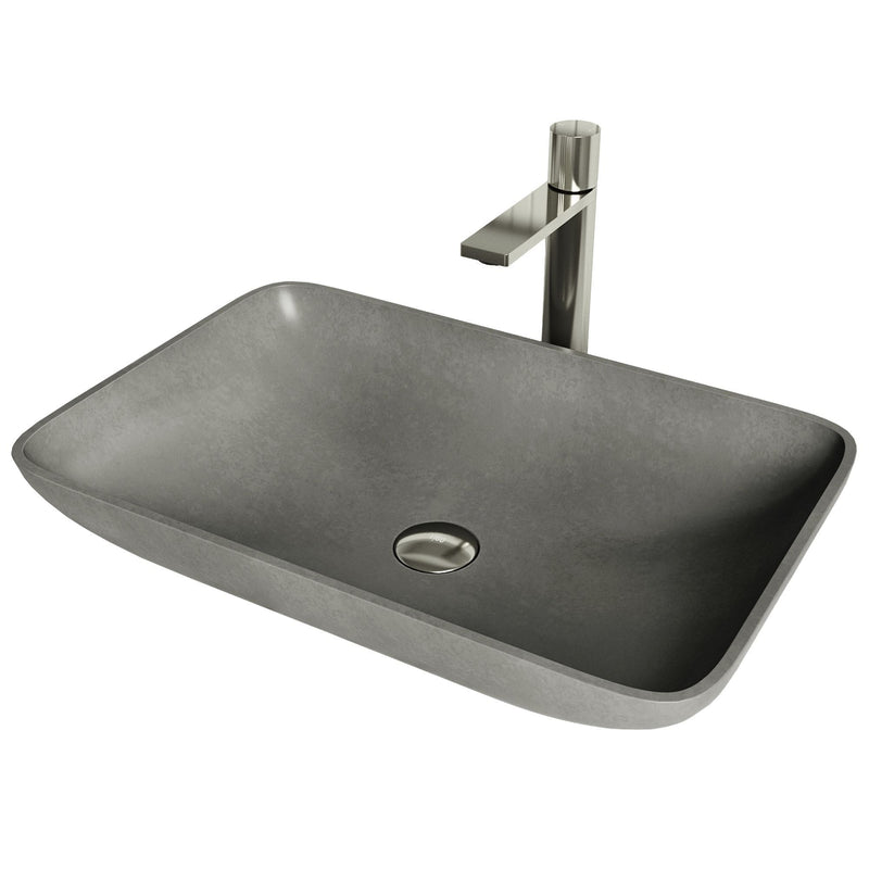 Lorca Grey Bathroom Sink/Basin Set with Gotham Faucet and Rectangular Vessel C5577