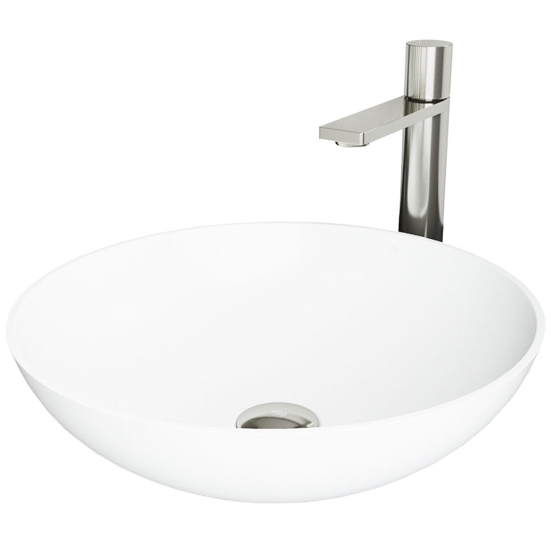 Lotus White Bathroom Sink/Basin Set with Gotham Faucet and Round Composite Vessel R3785