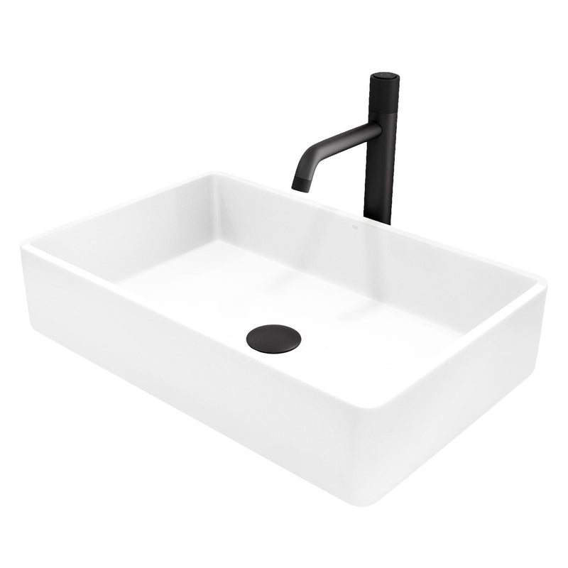 Magnolia White Bathroom Sink/Basin Set with Apollo Faucet and Rectangular Composite Vessel E9204