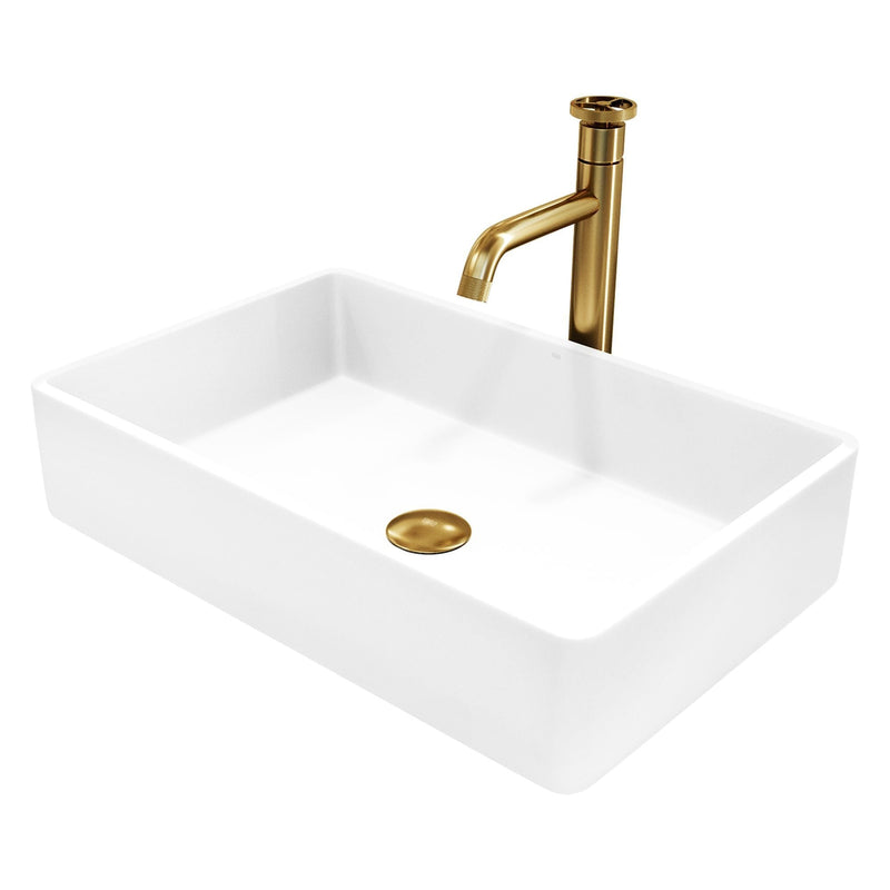 Magnolia White Bathroom Sink/Basin Set with Cass Faucet and Rectangular Composite Vessel N2454