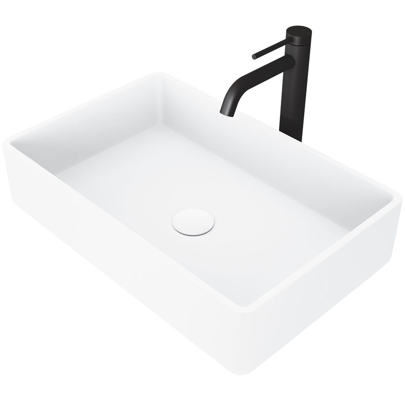 Magnolia White Bathroom Sink/Basin Set with Lexington Faucet and Rectangular Composite Vessel Z3313