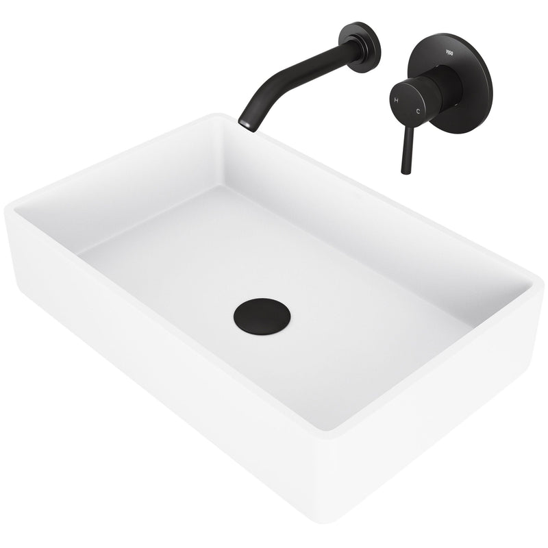 Magnolia White Bathroom Sink/Basin Set with Olus Wall Mount Faucet and Rectangular Composite Vessel A7118