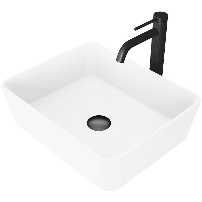 Marigold Matte White Bathroom Sink/Basin Set with Lexington Faucet and Rectangular Composite Vessel I9369