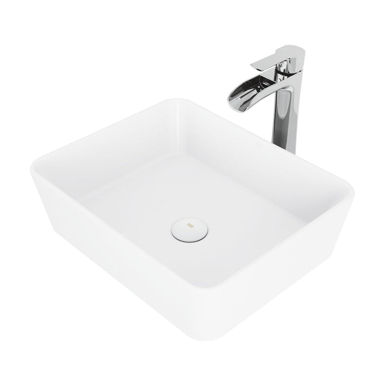 Marigold Matte White Bathroom Sink/Basin Set with Niko Faucet and Rectangular Composite Vessel L8562