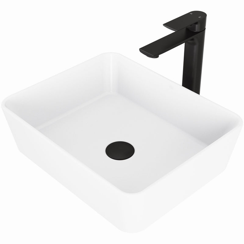Marigold Matte White Bathroom Sink/Basin Set with Norfolk Faucet and Rectangular Composite Vessel K2706
