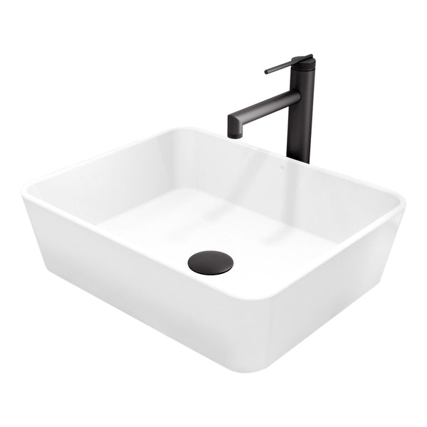Marigold Matte White Bathroom Sink/Basin Set with Sterling Faucet and Rectangular Composite Vessel E6337