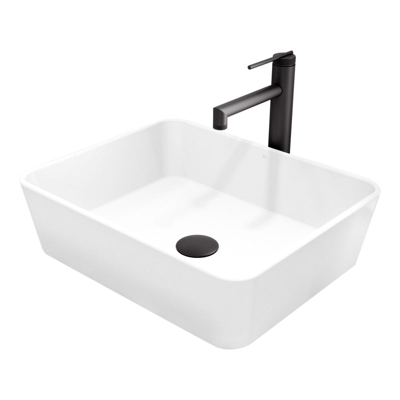 Marigold Matte White Bathroom Sink/Basin Set with Sterling Faucet and Rectangular Composite Vessel E6337