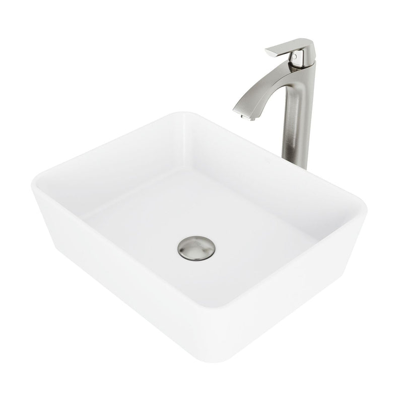 Marigold White Bathroom Sink/Basin Set with Linus Faucet and Rectangular Composite Vessel P3119