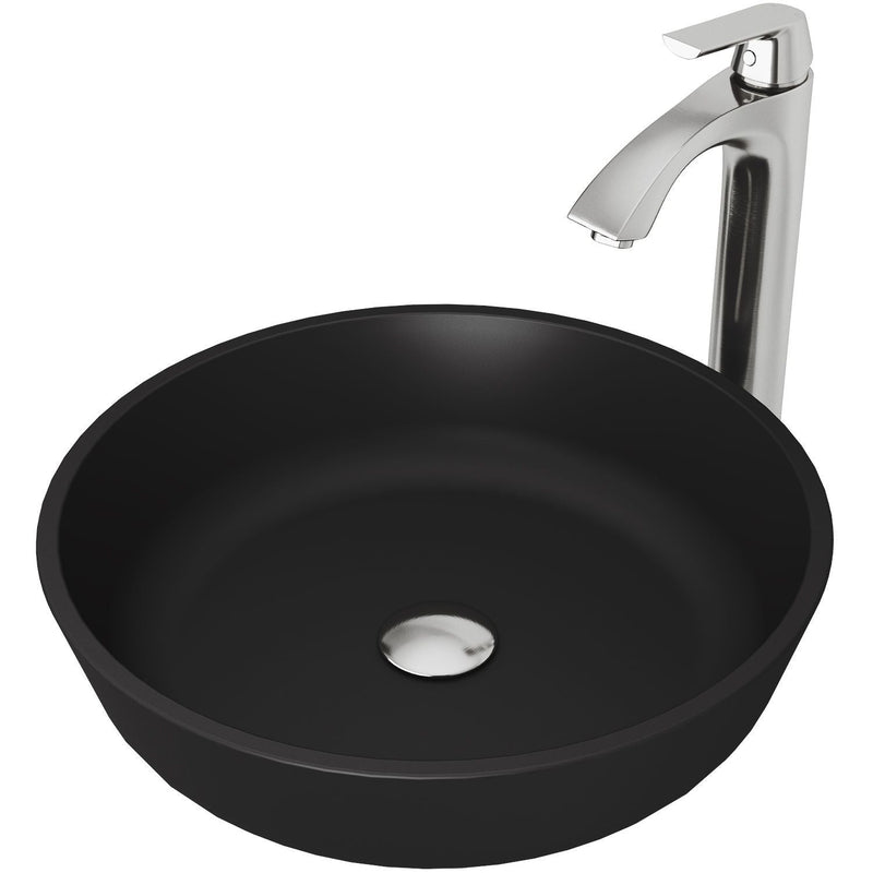 Modus Matte Black Bathroom Sink/Basin Set with Linus Faucet and Round Glass Vessel P8600