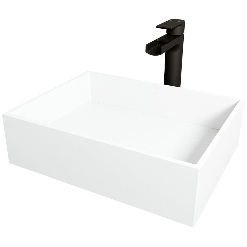 Montauk White Bathroom Sink/Basin Set with Amada Faucet and Rectangular Composite Vessel A2824