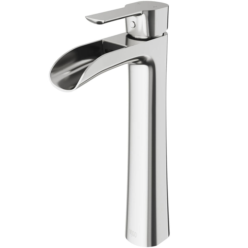 Niko Single Handle Vessel Sink Bathroom Faucet with Deck Plate, Brushed Nickel N9057