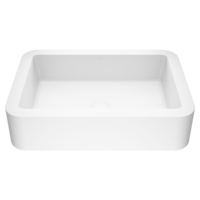 Petunia Matte Stone Rectangular Composite Vessel Bathroom Sink/Basin with Rounded Edges & Deep Bowl, White F9928