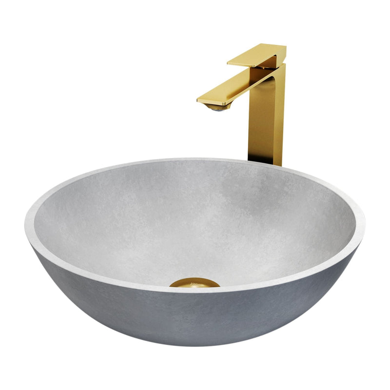 Ravenna Gothic Grey Bathroom Sink/Basin Set with Dunn Faucet and Round Vessel H6105