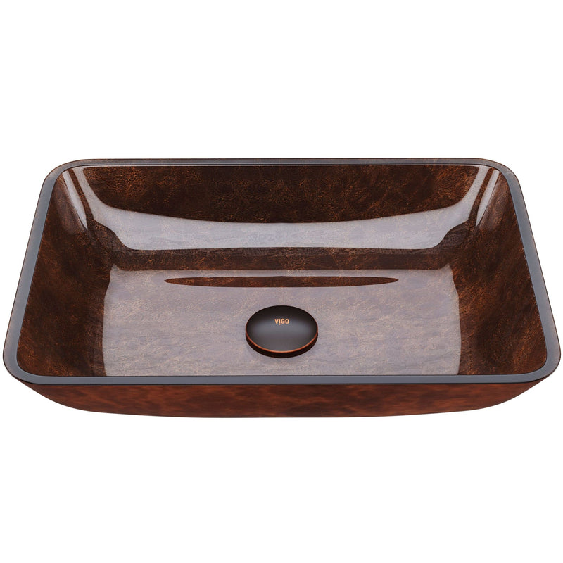 Rectangular Glass Vessel Bathroom Sink/Basin with Deep Bowl, Russet G9534