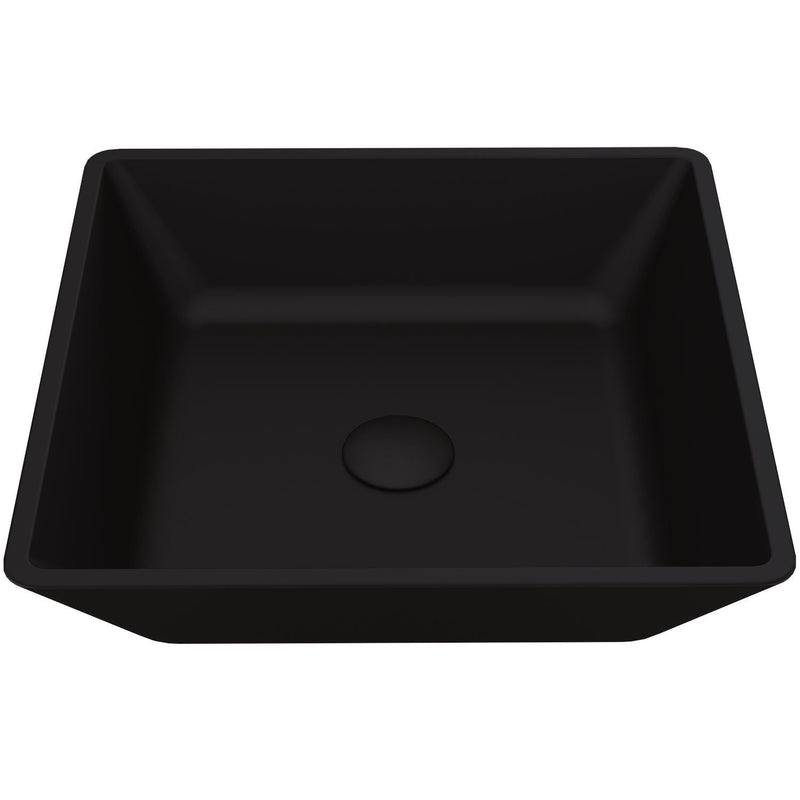 Roma Glass Square Vessel Bathroom Sink/Basin with Rounded Edges & Deep Bowl, Black C8579