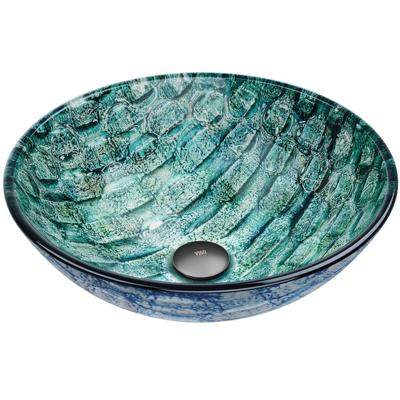 Round Glass Vessel Bathroom Sink/Basin with Scratch-Resistant Surface, Oceania R3398