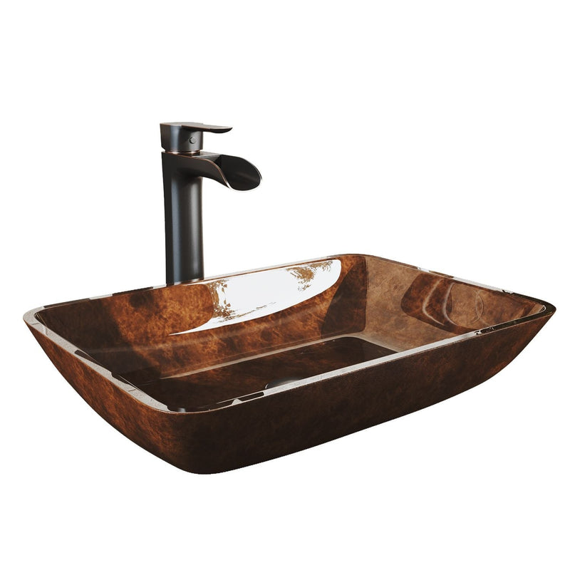 Russet Glass 18-in Red/Brown Bathroom Sink/Basin Set with Niko Faucet and Rectangular Vessel H8586