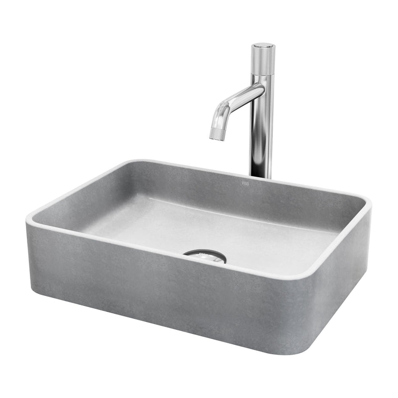 Segovia Gothic Grey Bathroom Sink/Basin Set with Apollo Faucet and Rectangular Vessel S0098