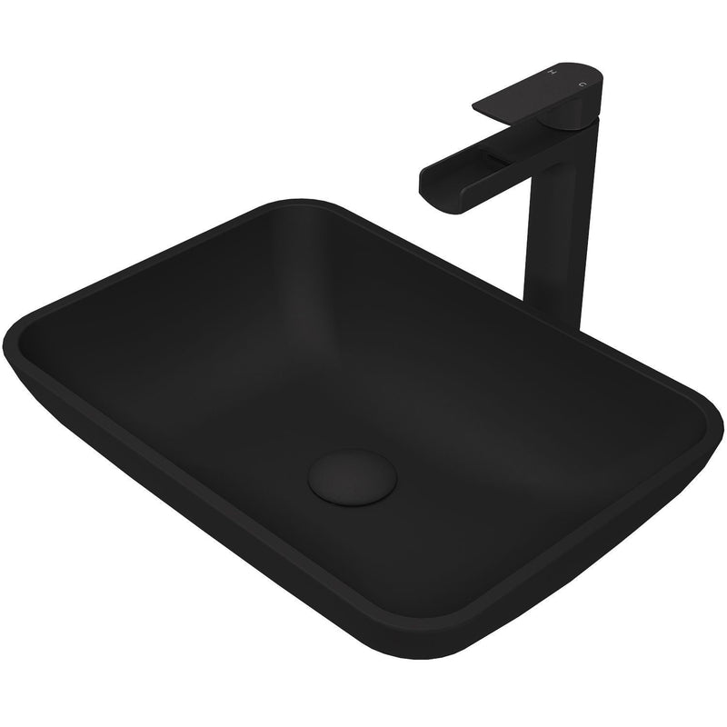 Sottile Blue Bathroom Sink/Basin Set with Amada Faucet and Glass Rectangular Vessel O5411