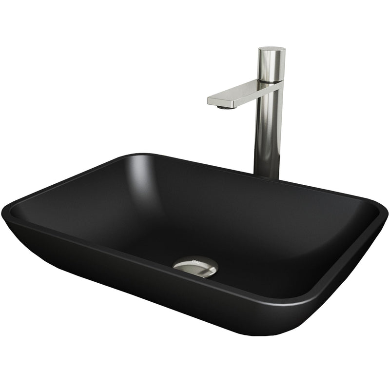 Sottile Matte Black Bathroom Sink/Basin Set with Gotham Faucet and Glass Rectangular Vessel G8168
